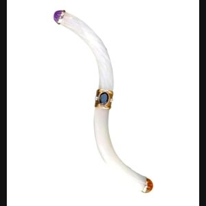 14k Yellow Gold Mother Of Pearl Diamond Multi Gemstone Brooch-Estate Jewelry 18g